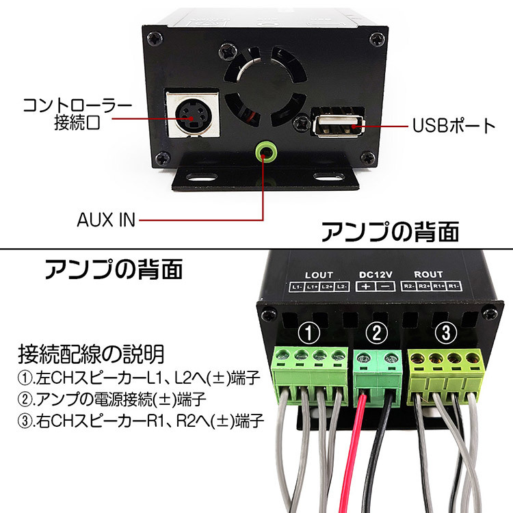 ハイパワー 4CHオーディオアンプ キット ブルートゥースBluetooth内蔵 /バイク車載外付コントローラー付き_画像2