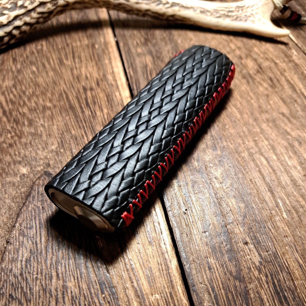 【革族工房】blackーdesign◆handmade◆ 【iQOS ILUMA ONE】アイコス イルマ ワン レザー保護ケース◆本革◆REDステッチの画像7