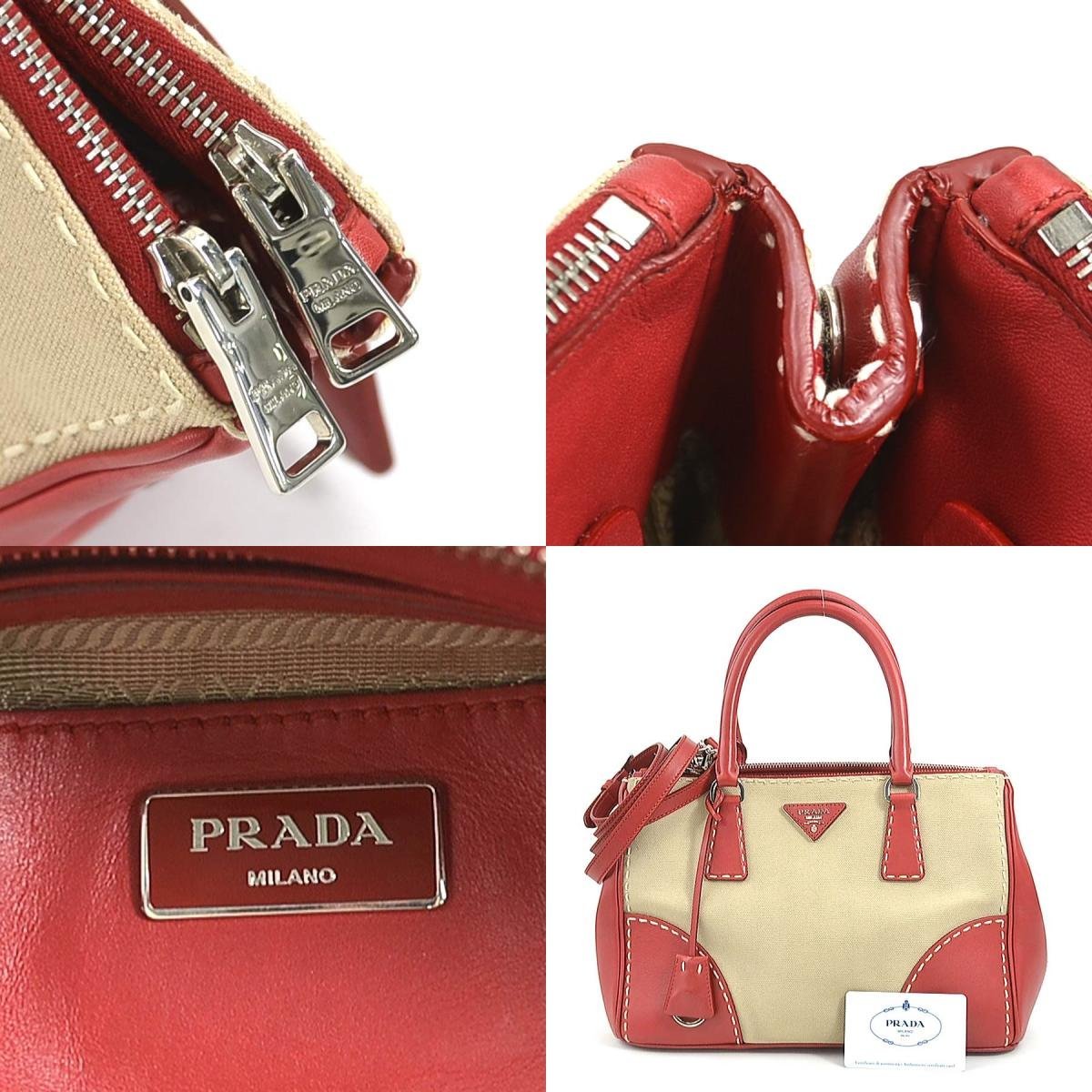 プラダ PRADA ハンドバッグ 斜め掛けショルダーバッグ キャンバス/レザー レッド×ベージュ 55625k_画像10