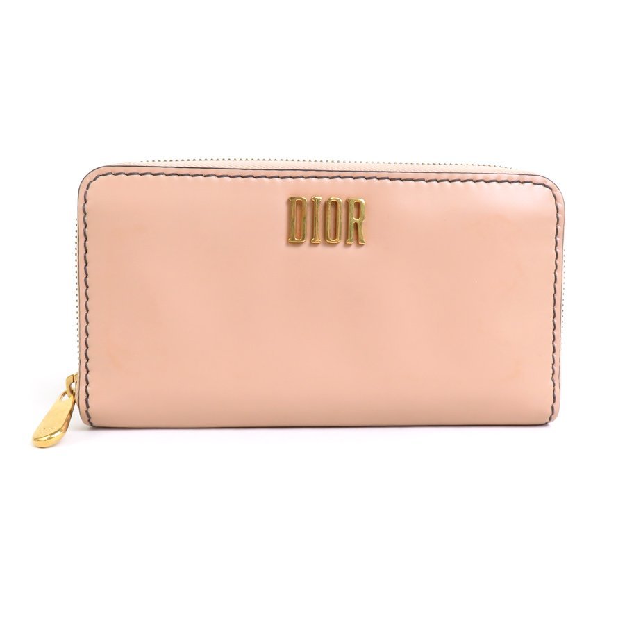 クリスチャンディオール Christian Dior ラウンドファスナー長財布 レザー ピンクベージュ h30110f_画像1