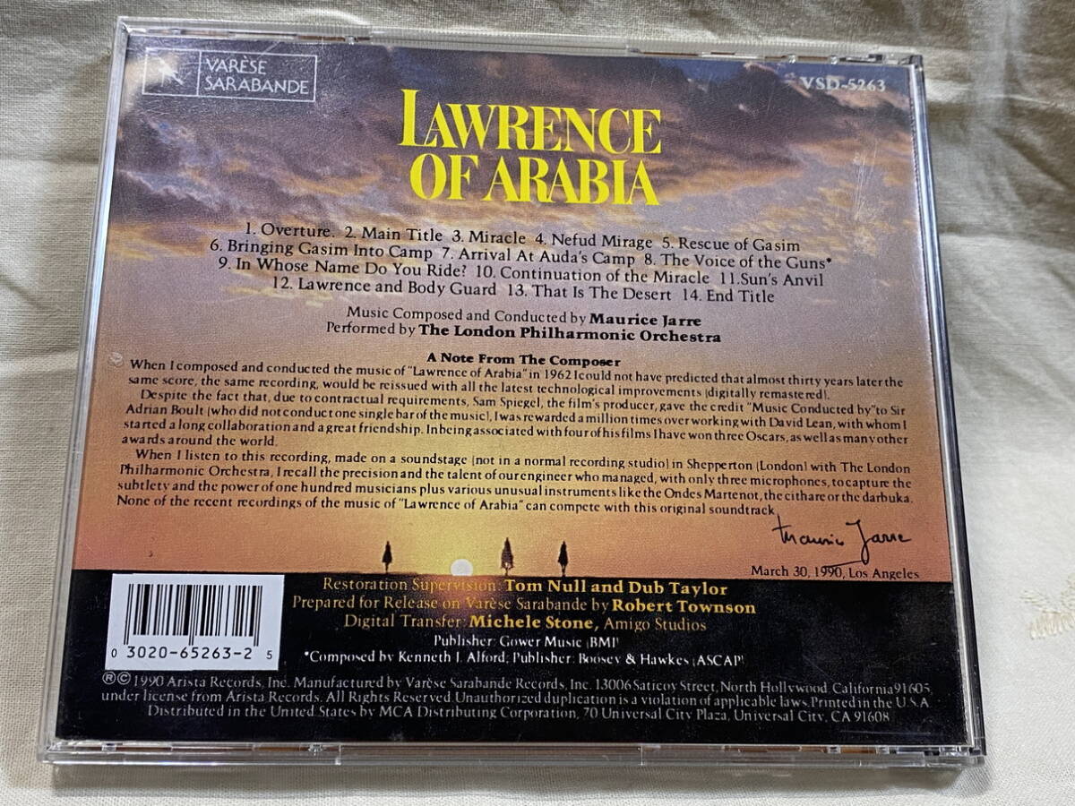 アラビアのロレンス LAWRENCE OF ARAQBIA 音楽：MAURICE JARRE VSD-5263の画像2