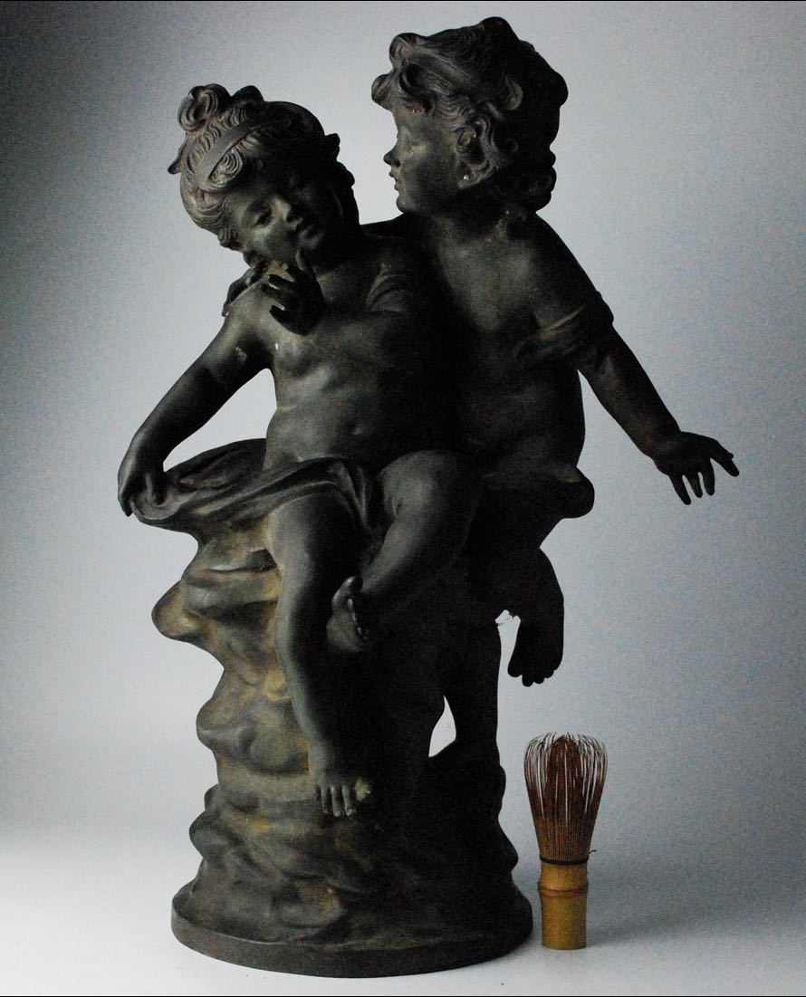 西洋美術 銅製 ブロンズ 彫刻 少年と少女 天使 裸像 アンティーク 高：51cm 検)オーギュスト・ロダン モロー KYMR622830-GK_画像10
