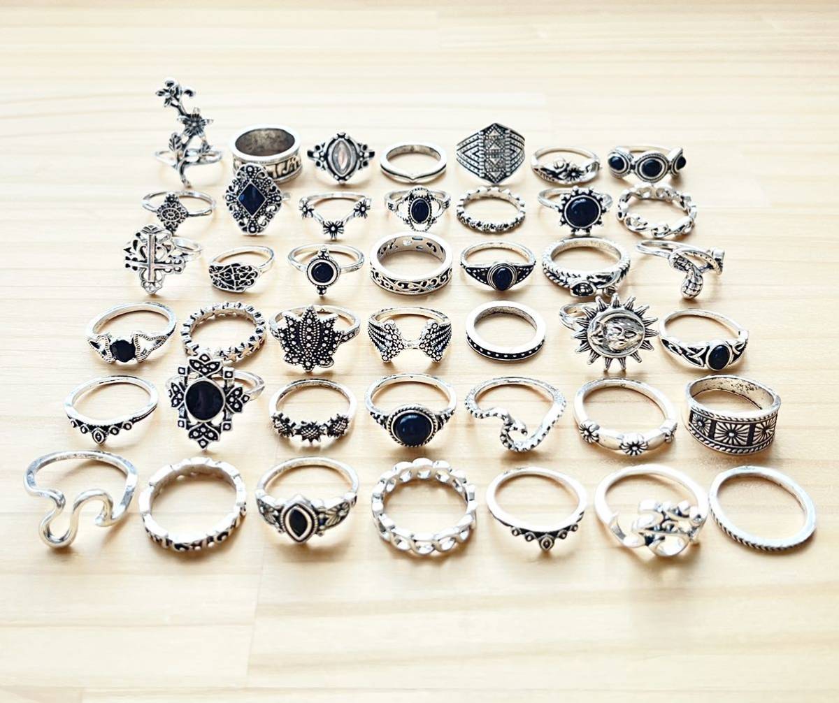 42個 指輪 リング ヴィンテージデザイン 指輪 アクセサリー アンティークデザイン シルバーカラー 海外製 大量 おまとめ まとめ売り _画像3
