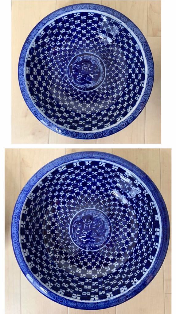 （1647M）鉢 深皿 染付 五つ鉢 龍図 アンティークの画像5