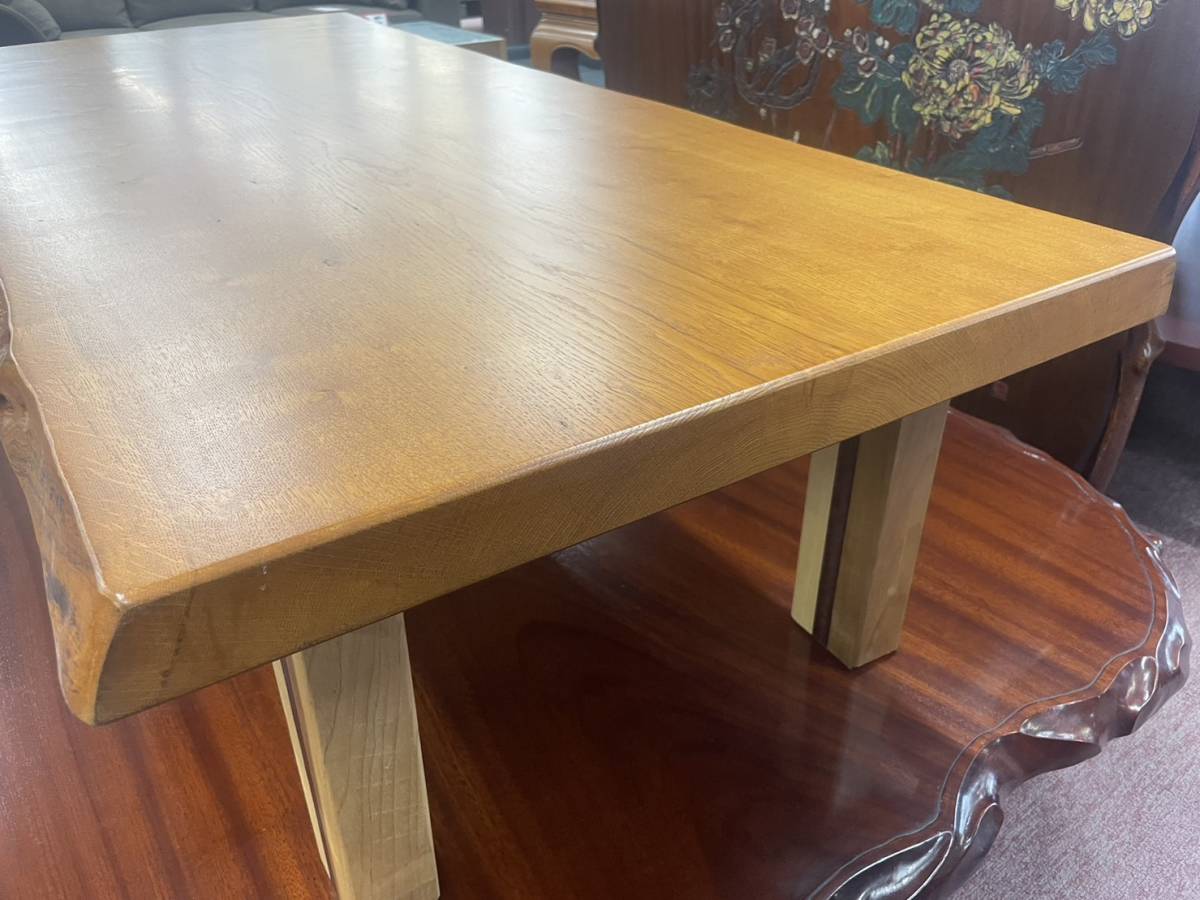 最高級　一枚板　160　ナラ　テーブル　脚付き　無垢　センターテーブル　座卓　木製　応接台　応接机　ローテーブル　天然木_画像5