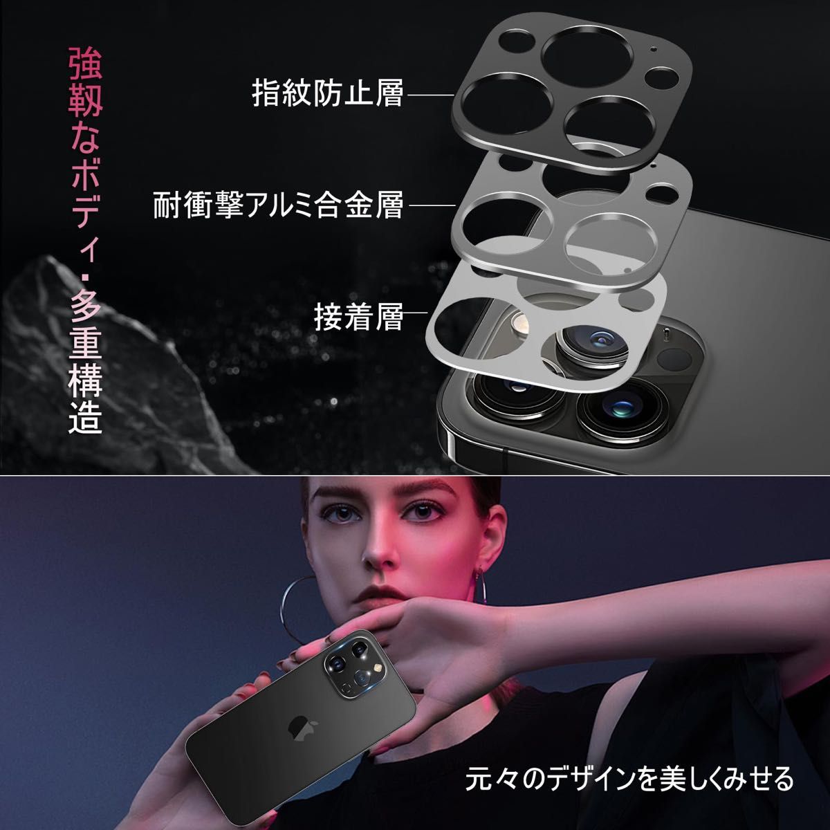 iPhone 15 Pro/15 Pro Max 用 カメラフィルム 3眼枠2枚　レンズ保護　簡単 キズ防止 汚れ対策