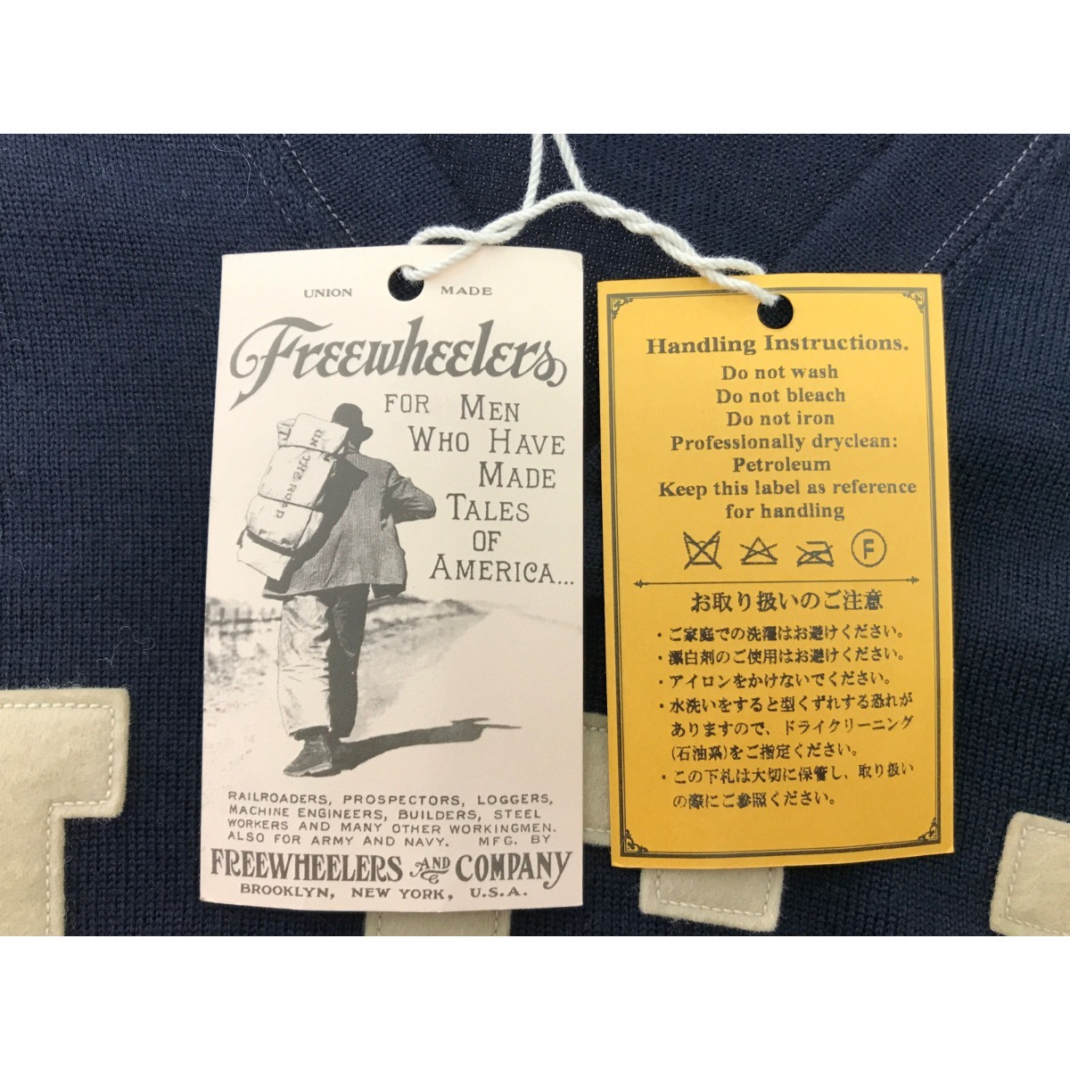 ▼▼ FREE WHEELERS フリーホイーラーズ V NECK JERSEY U.S.N. B.N.Y. SIZE 38 ネイビー やや傷や汚れあり_画像6