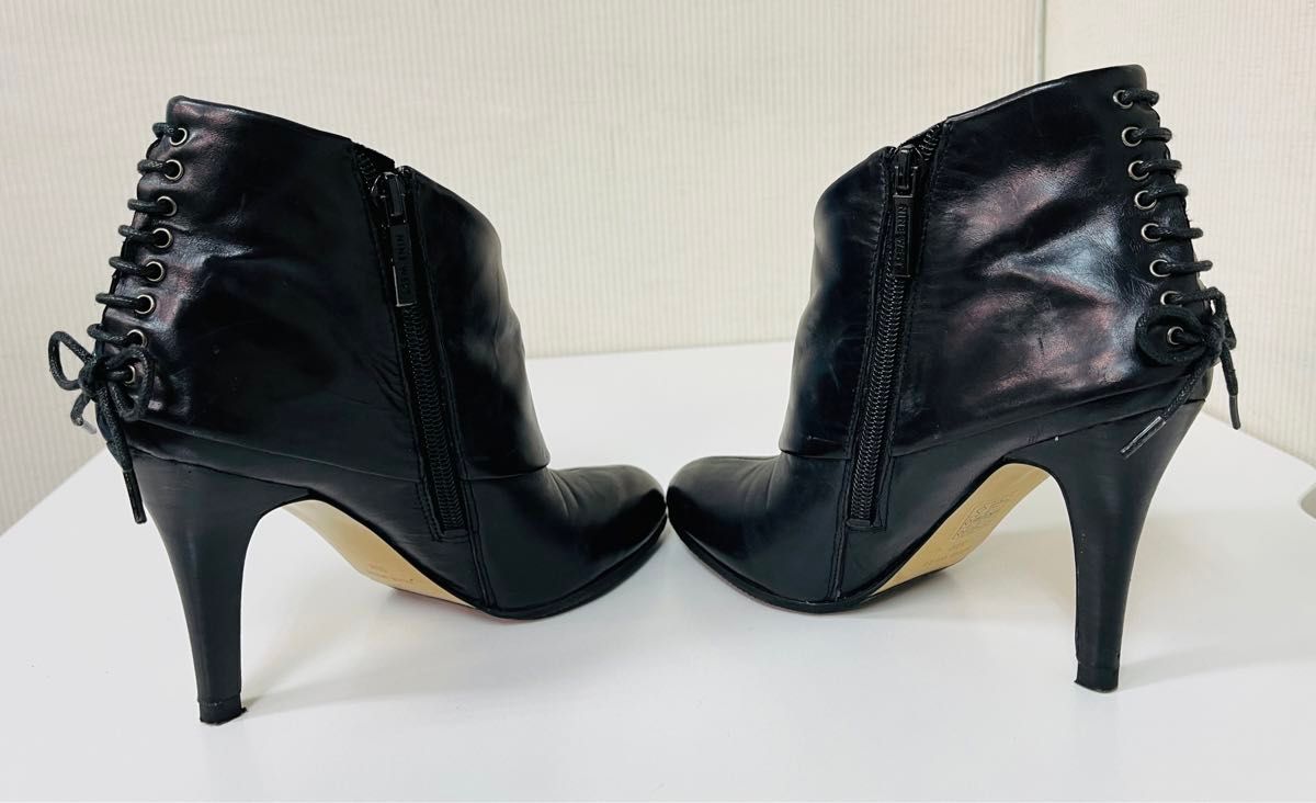 ★極美品★【ナインウエスト NINE WEST】レザー ショート/アンクルブーツ ブラック　サイズ5.5(22.5〜23.0)