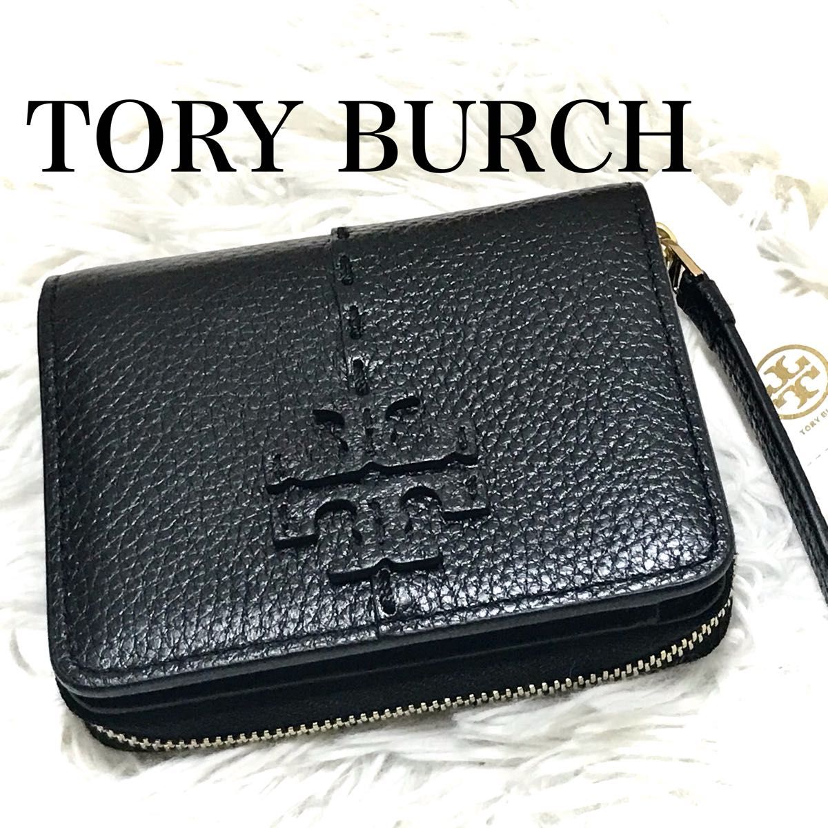未使用級の状態 TORY BURCH トリーバーチ 折り財布 TTロゴ ブラック
