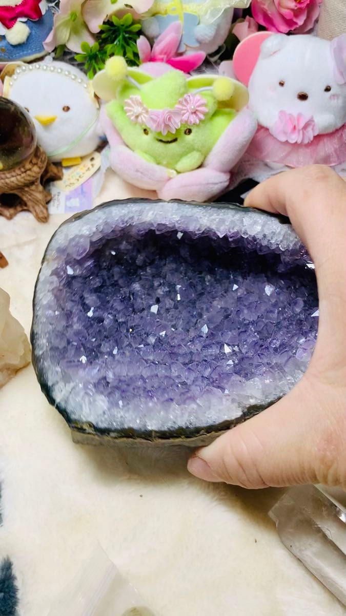紫水晶　アメジストクラスター たらい形 「3種類開運水晶x7個プレゼント 」原石 天然石 鉱石（3月セール)