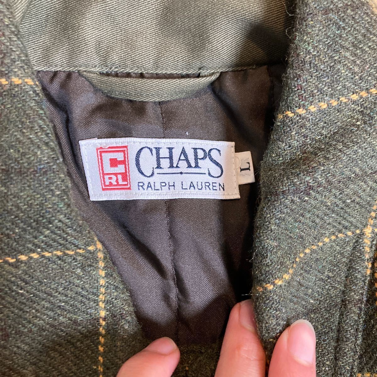 う1307 CHAPS Ralph Lauren チャップス チェック柄 中綿ウールジャケット L オリーブの画像3