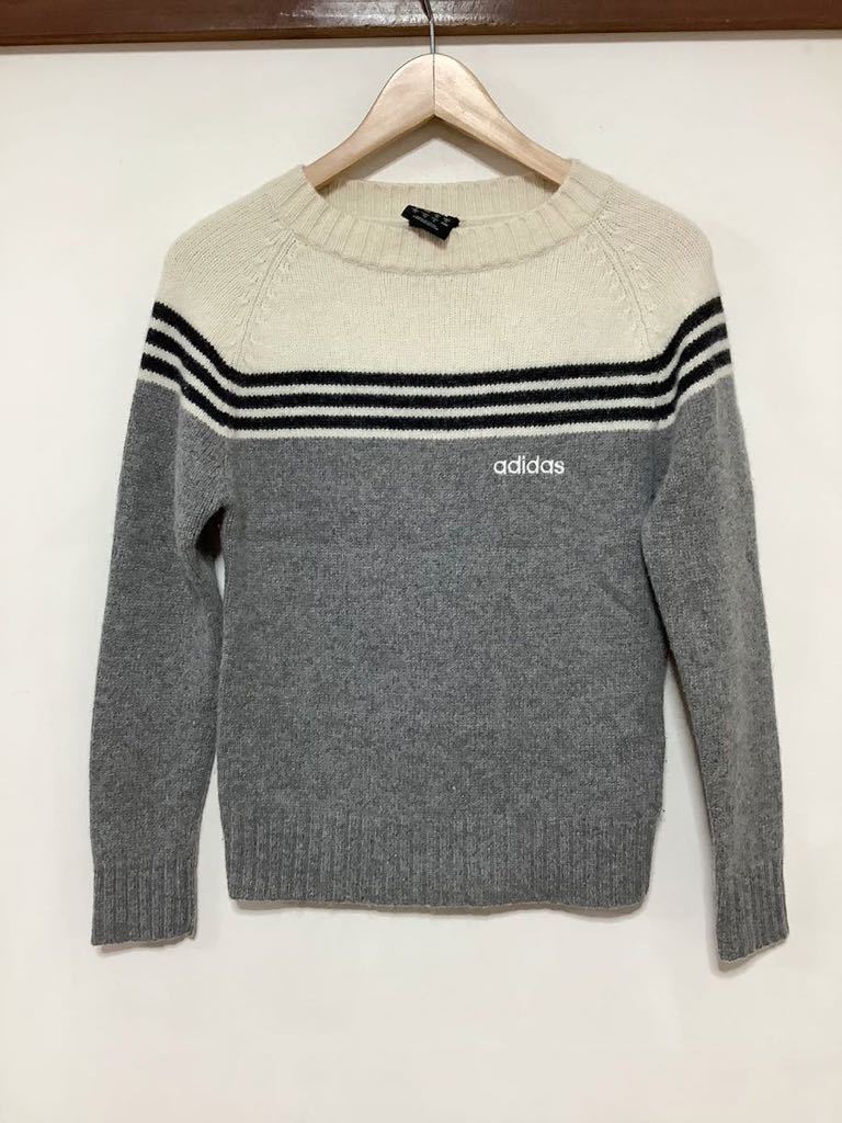 .1234 adidas Adidas шерсть свитер S женский белый / серый Logo вышивка 