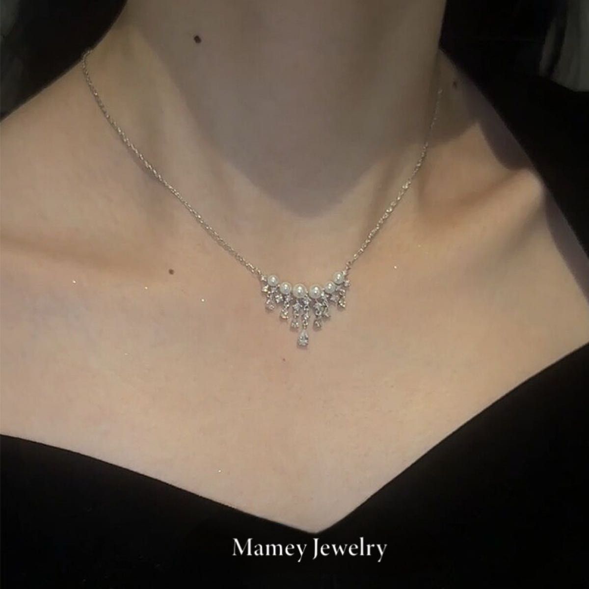 Mamey Jewelry 真珠水滴満天星ネックレス、軽奢、小衆高級感デザイン、マルチファッション気質ネックチェーン、鎖骨チェーン