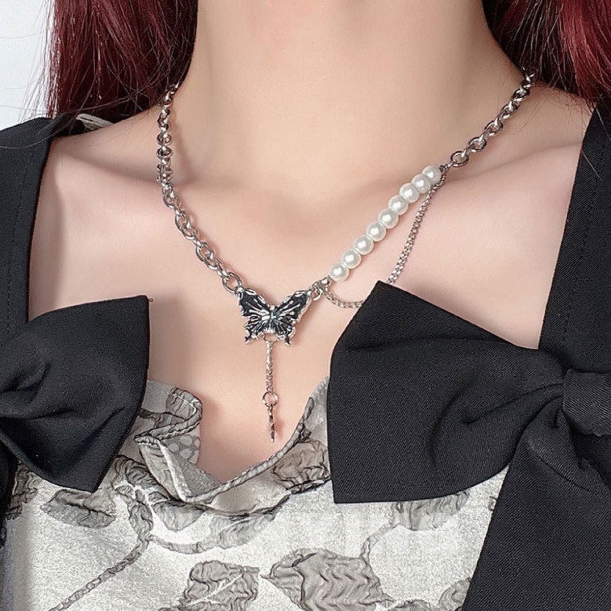 Mamey Jewelry 非対称、真珠、蝶ネックレス、2024新型、女性、高級デザイン感、ins、軽奢、小衆鎖骨チェーン