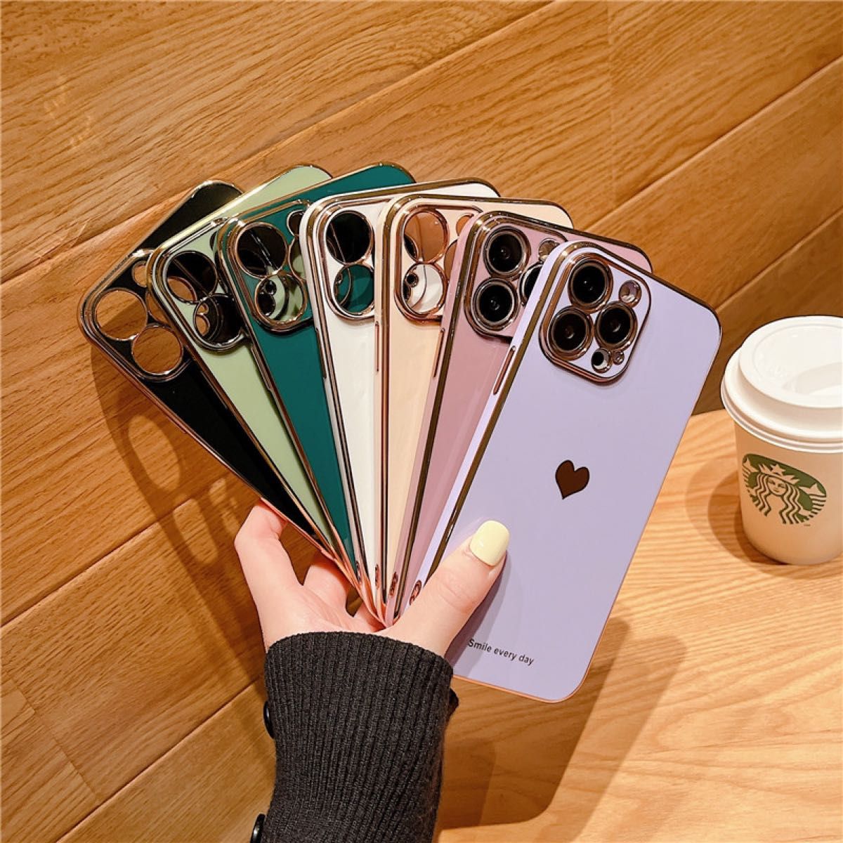 iPhone12miniケース　ダークグリーン　ハート　シンプル　韓国　大人気