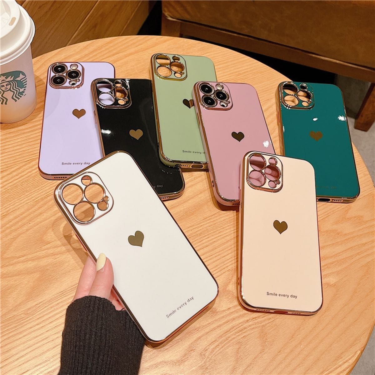 iPhone12miniケース　ダークグリーン　ハート　シンプル　韓国　大人気