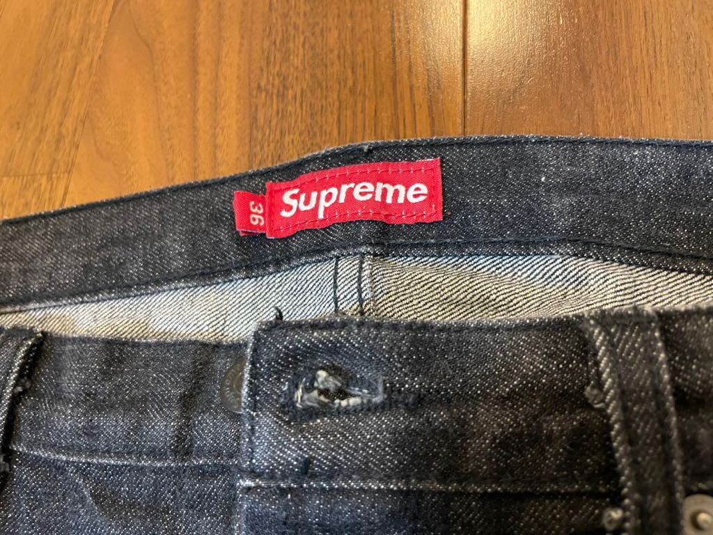 1円〜 Supreme Denim BLACK デニム 36 美中古品 シュプリーム パンツ レザーパッチ 黒_画像3