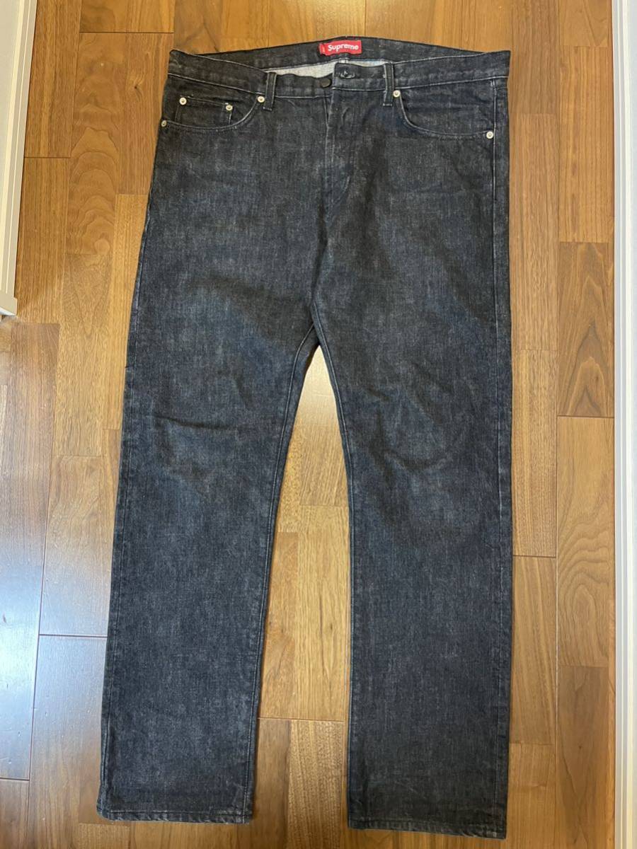 1円〜 Supreme Denim BLACK デニム 36 美中古品 シュプリーム パンツ レザーパッチ 黒_画像1