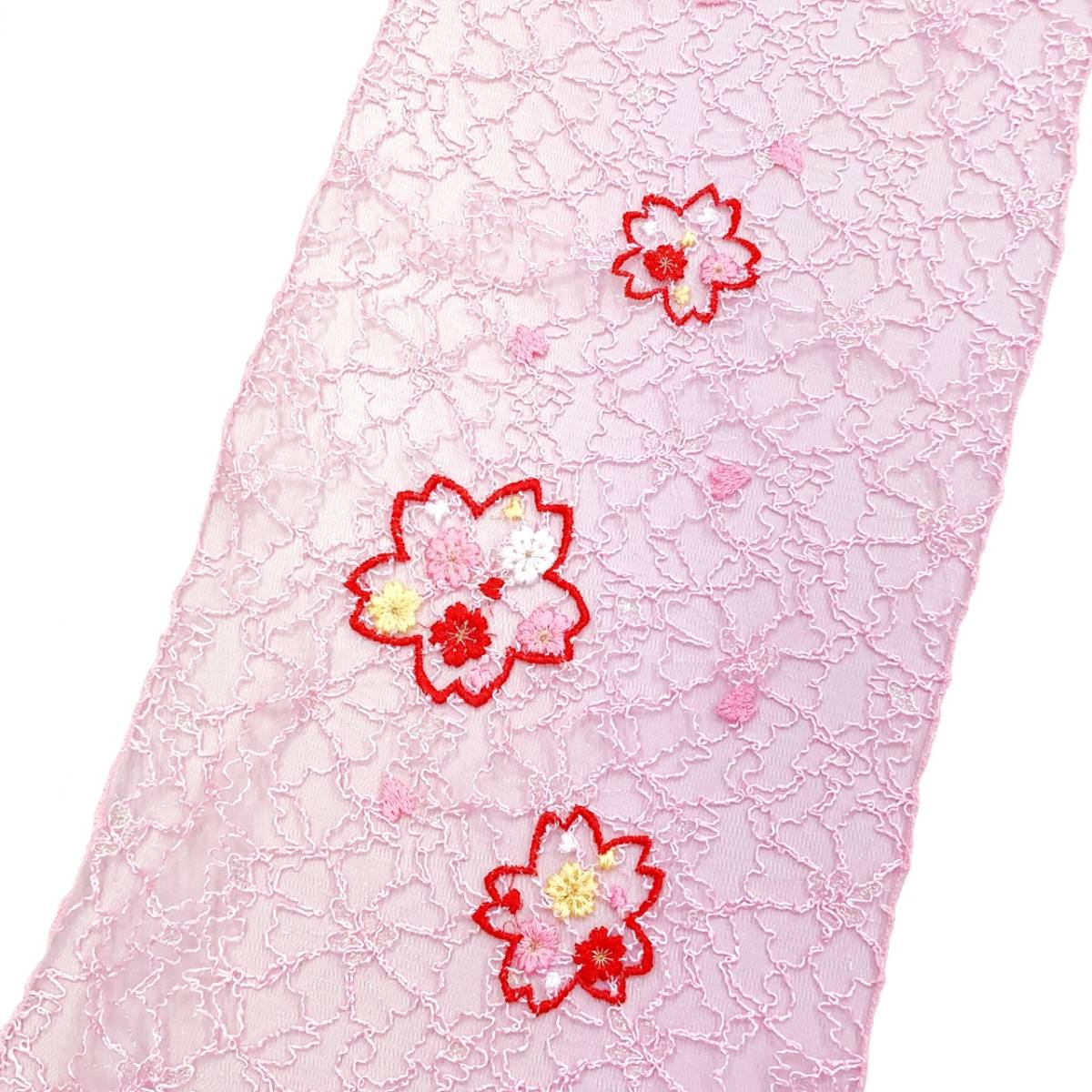 【送料無料】 新品　未使用品　レースクロス　23cm×115cm　ピンク　桜　刺繍　ラメ　rc02_画像2