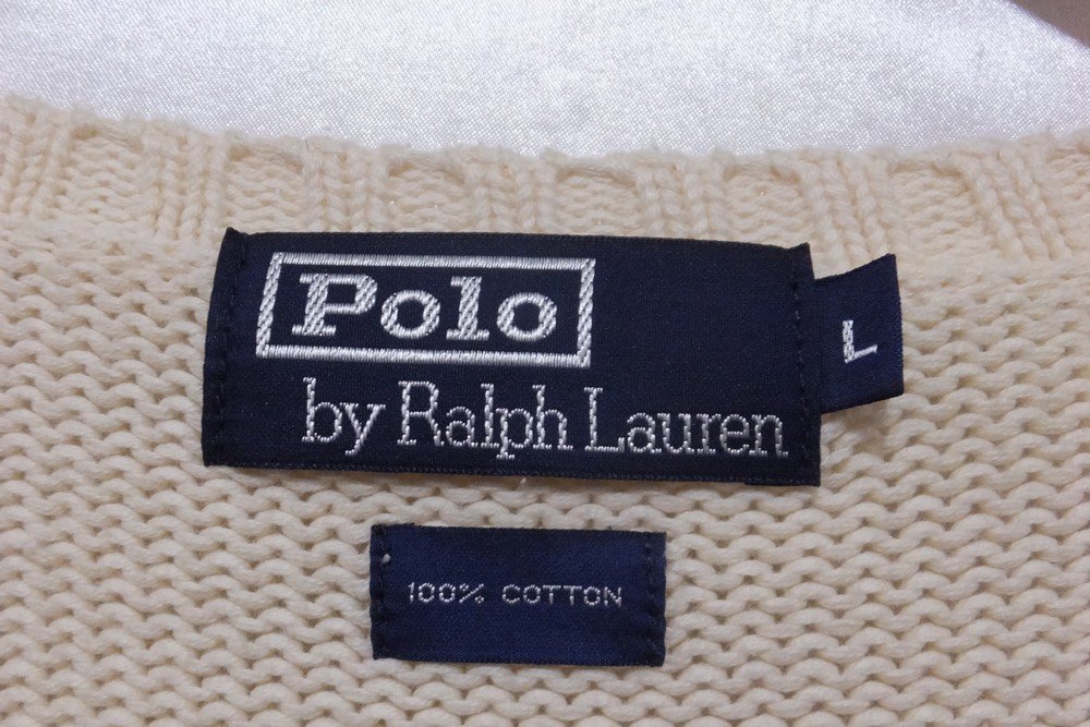 POLO RALPH LAUREN ポロラルフローレン コットンニット サイズ クリームホワイト Vネック セーターの画像3