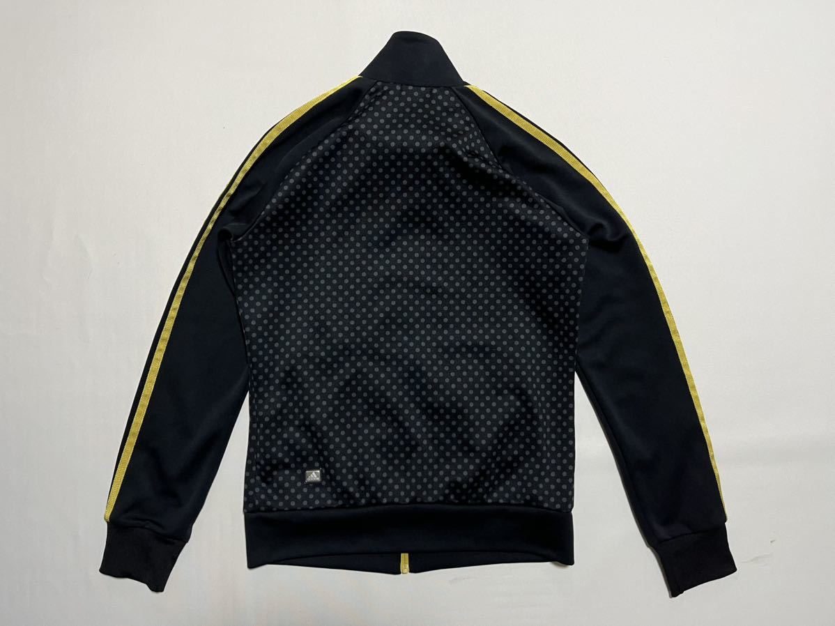 ★美品 adidas CLIMALITE UVケア レディース L 黒 金 ブラック ゴールド ドット柄 ストライプ ジャージ トラックジャケット スポーツ_画像3