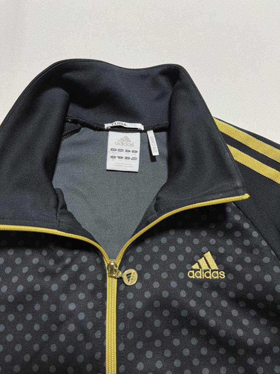 ★美品 adidas CLIMALITE UVケア レディース L 黒 金 ブラック ゴールド ドット柄 ストライプ ジャージ トラックジャケット スポーツ_画像4