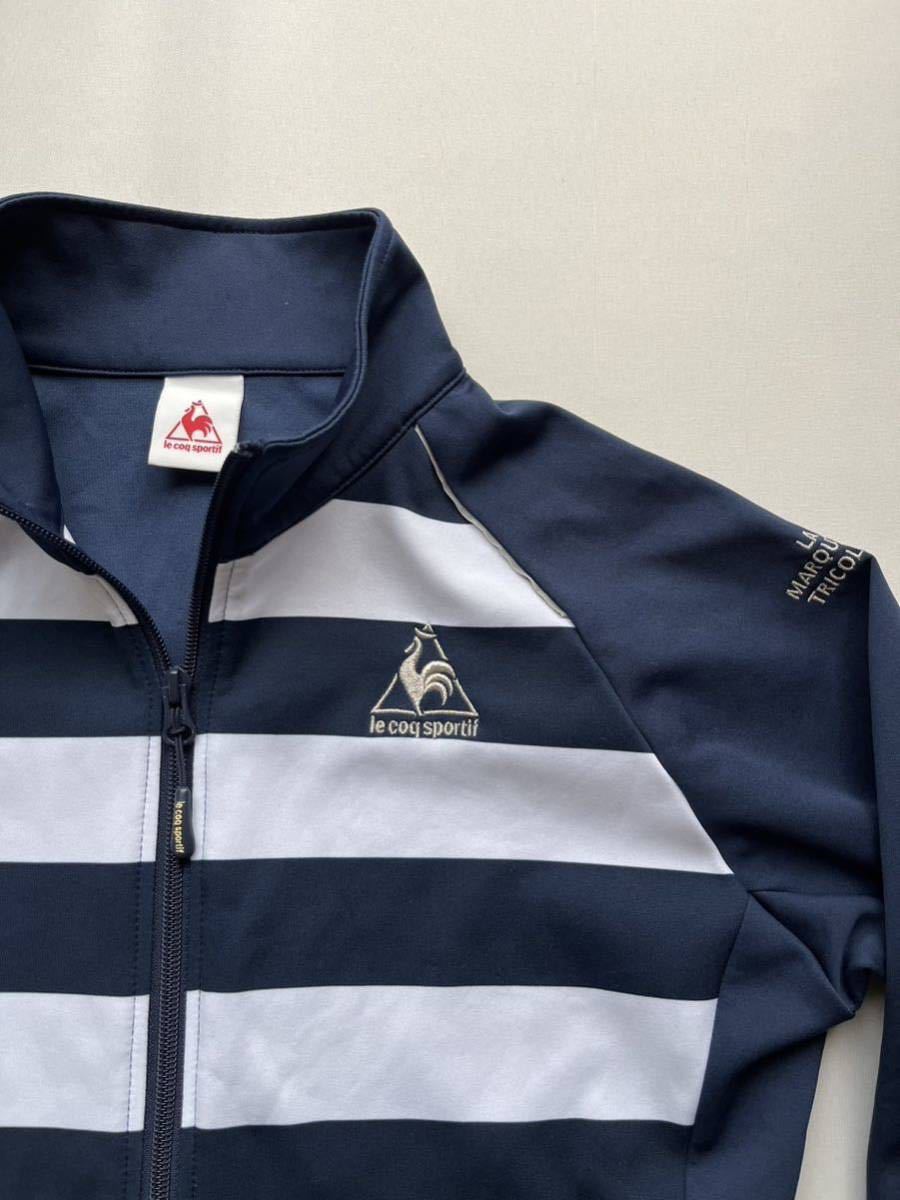 le coq sportif DESCENTE レディース L ジップアップ ボーダー柄 トラックジャケット ジャージ トップス / ルコック ネイビー ホワイト _画像4