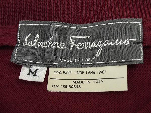 新品同様★Salvatore Ferragamo*フェラガモ*伊製★ワインレッド系★でかロゴ刺繍*クルーネック*ウールニット*セーター*大きいサイズ/メンズ_画像3