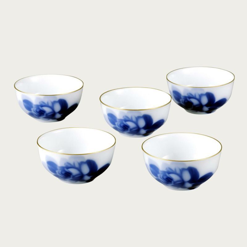 大倉陶園 ☆ブルーローズ湯呑５客セット☆ 8211/51CV 新品 コーヒー 紅茶 茶器 ラテ エスプレッソ ギフト