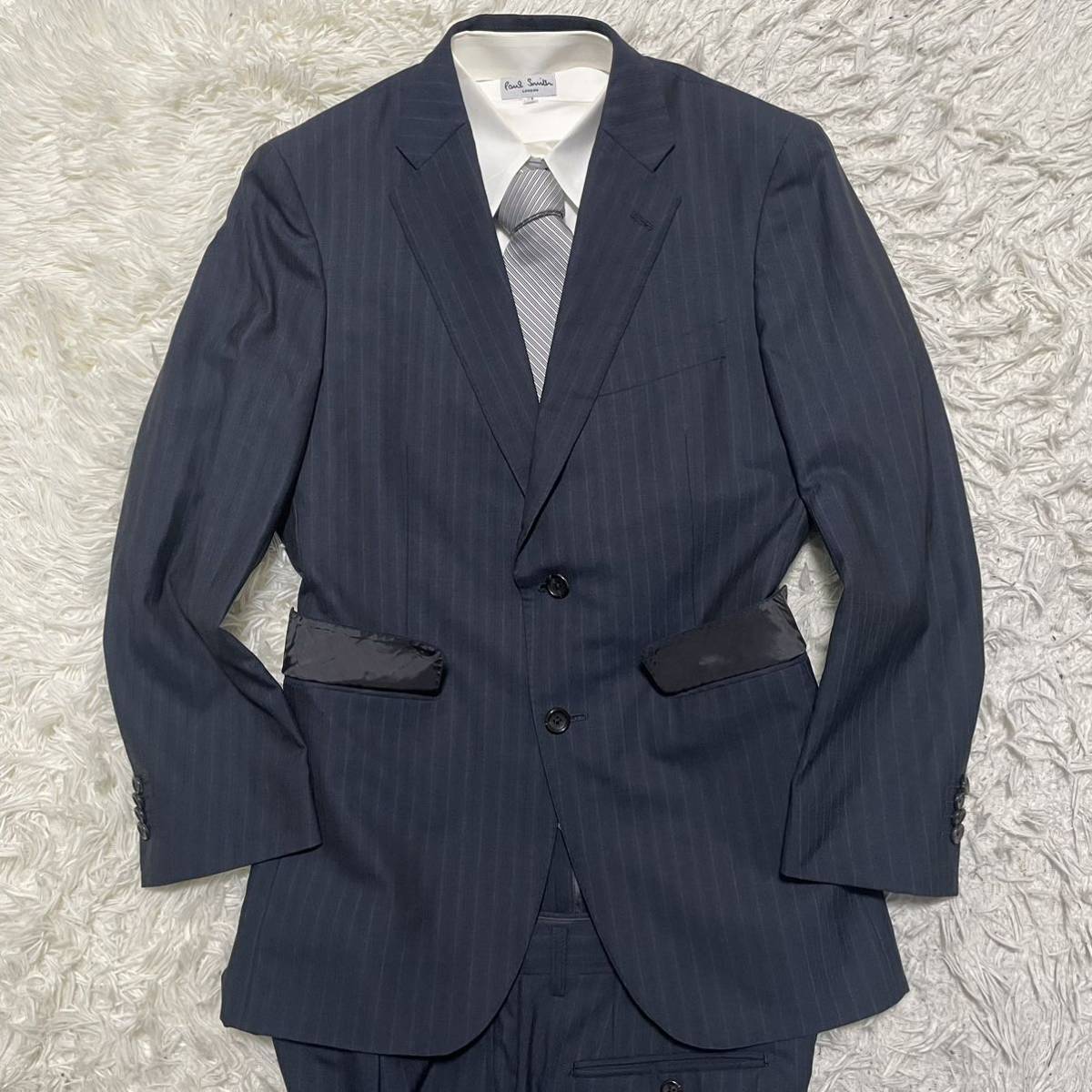 M相当 エルメネジルドゼニア Ermenegildo Zegna スーツ セットアップ ウール100 【大人の品格】紺色 ネイビー クールエフェクト_画像3