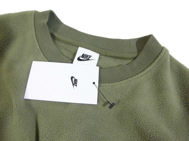 B木02217新品▼ ナイキ ゴルフ にも最適!! フリース クルーネック 【 M 】 トレーナー NIKE フリースジャケット ビッグロゴ オリーブ系_画像5