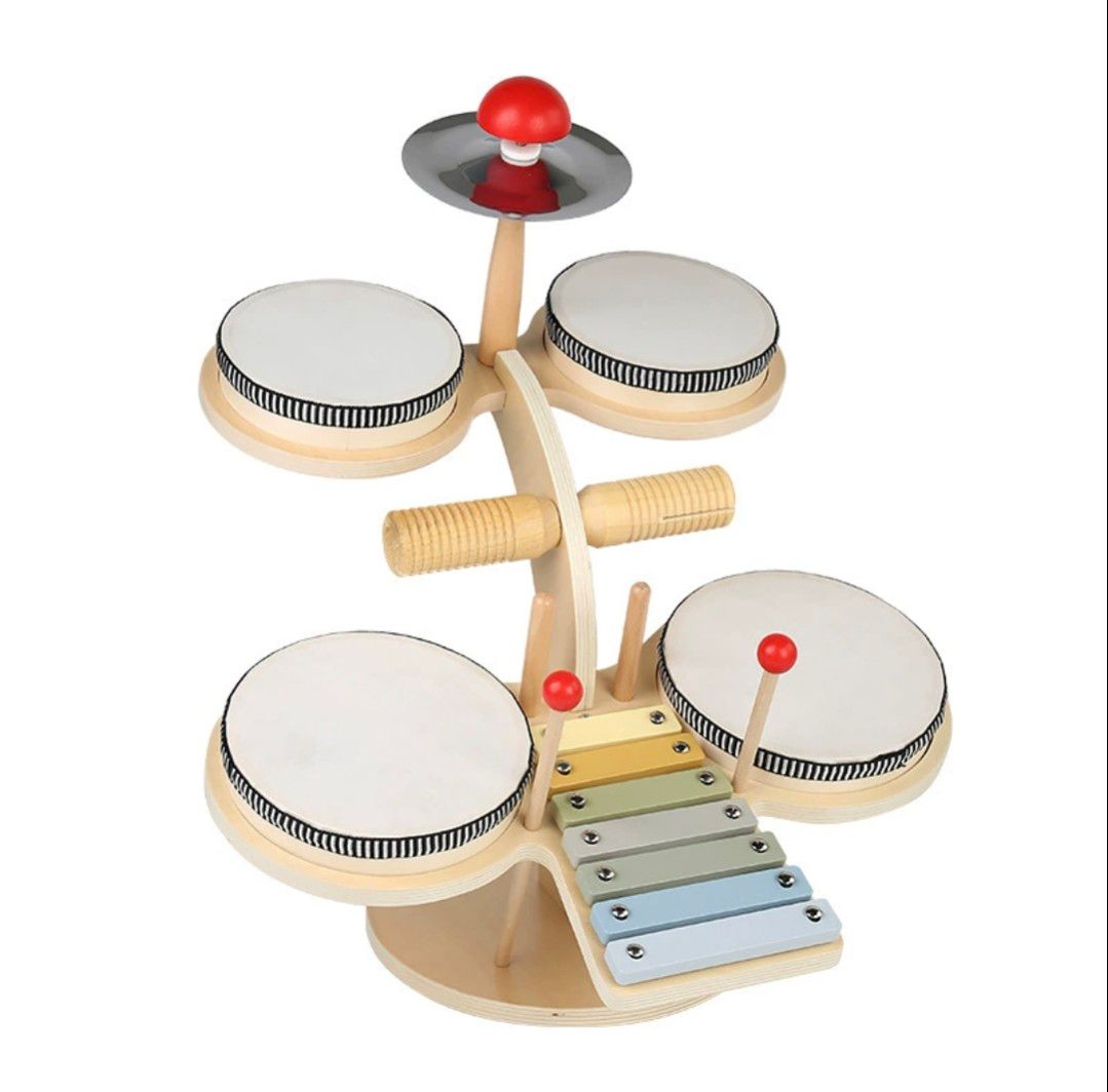 新品未使用　モンテッソーリ木製マルチ機能ドラム - 赤ちゃんの音楽才能と色認識、知育玩具