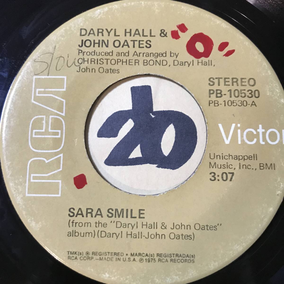 試聴 DARYL HALL & JOHN OATES SARA SMILE 両面EX 裏面は U-ROY のレゲエをカヴァー _画像1