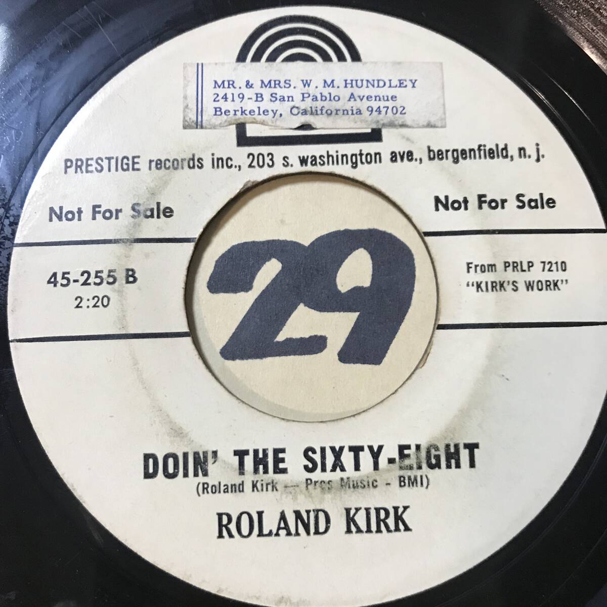 試聴 63年ジャズ・ダンサー45 ROLAND KIRK KIRK’S WORK EX / DOIN’ THE SIXTY-EIGHT VG++ _画像2