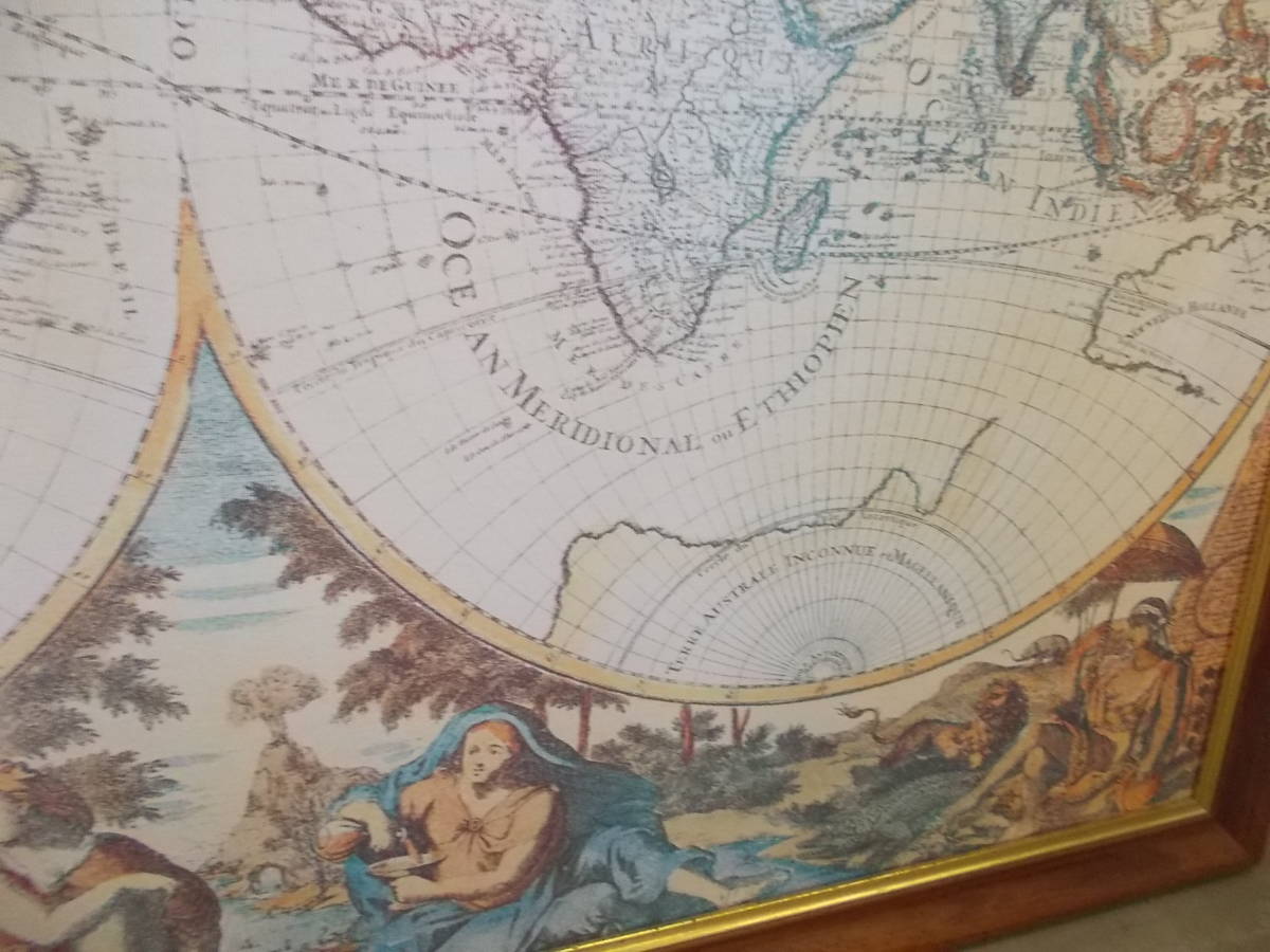 古地図 額絵 世界地図 アンティーク インテリア 壁飾り 大きいサイズ 約タテ125 ヨコ165 厚さ5cm 重量感あり _画像4