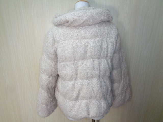 b570*DKNY wool boa down jacket *dana* Cara n* New York lady's L light beige boa jacket blouson 6A