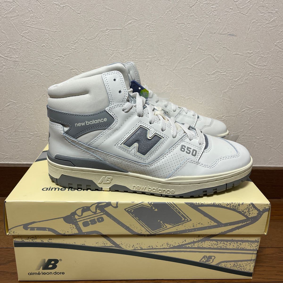 未使用品 27.5 US9.5 New Balance ニューバランス Aime Leon Dore BB650RA1 エメ レオン ドレ 650R ハイカットスニーカー ホワイト グレー