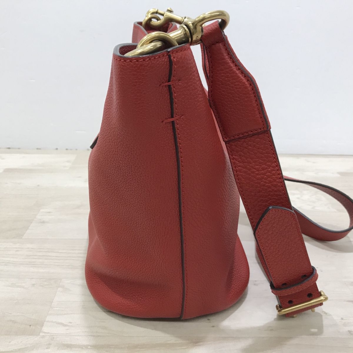 GUCCI グッチ 380579 ニュージャッキー バケット ショルダーバッグ ポーチ付き オールレザー 赤 レッド系[C1098]の画像3