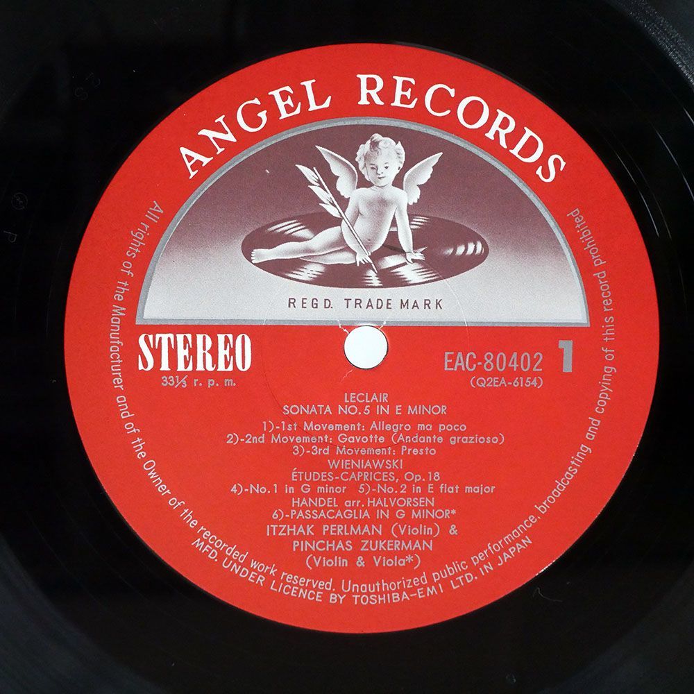 パールマン & ズッカーマン/ヴァイオリン・デュエット集 ルクレール 他/ANGEL EAC80402 LP_画像2