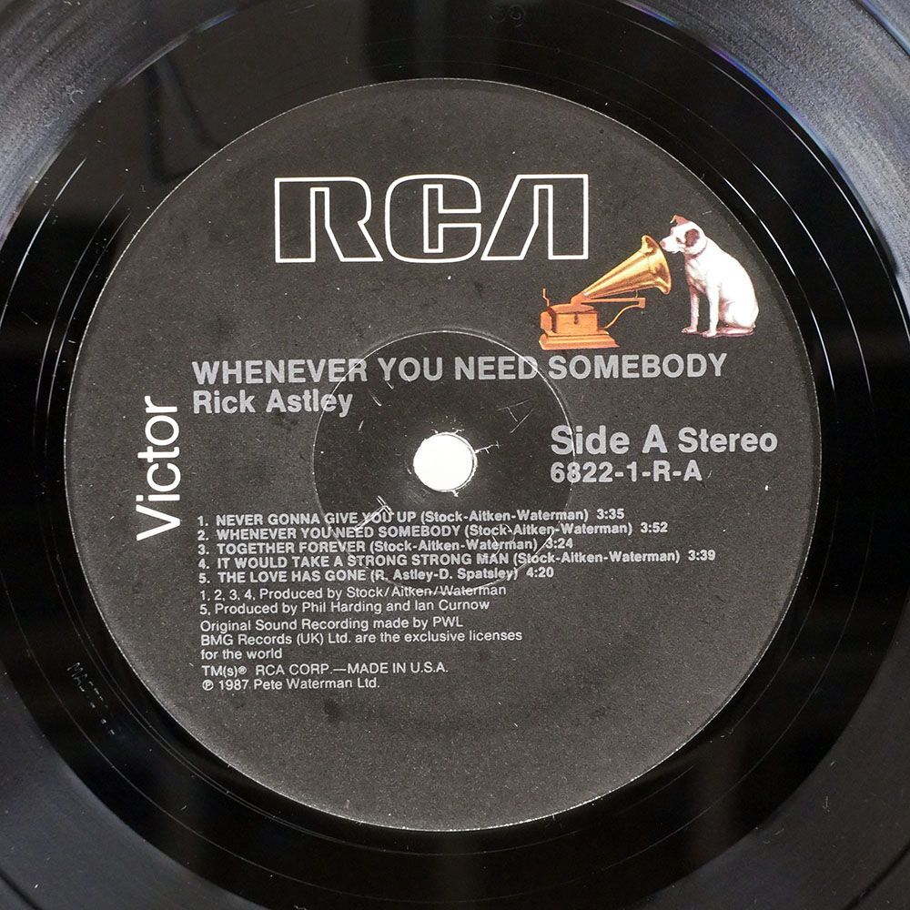 米 RICK ASTLEY/WHENEVER YOU NEED SOMEBODY/RCA VICTOR 68221R LP_画像2
