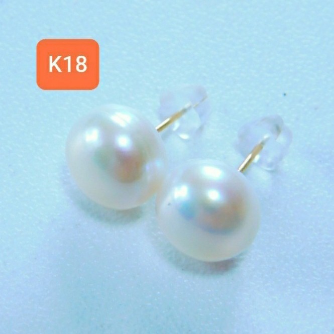 K18 淡水パール9.5mm ピアス_画像1