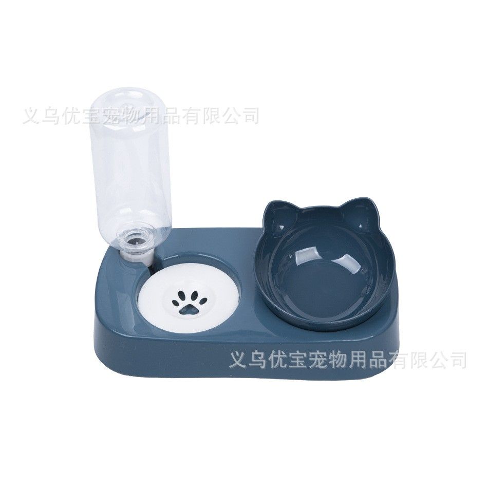 自動給水　フードボウル　猫耳　肉球デザイン　ペット食器　ブルー