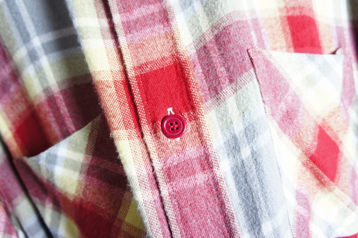 美品23AW UNUSEDアンユーズド RAYON CHECK SHIRTS オンブレ チェック 長袖シャツ レーヨン US2385 赤217O▲_画像4