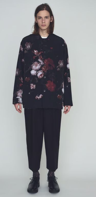 美品18SS LAD MUSICIAN ラッドミュージシャン DECHINE PAJAMA SHIRT INKJET FLOWERフラワー 長袖シャツ 2118-106 黒122O▲_画像8