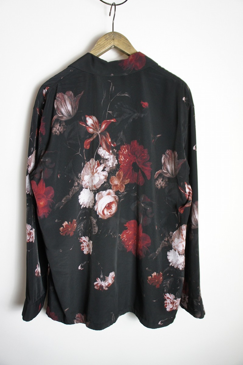 美品18SS LAD MUSICIAN ラッドミュージシャン DECHINE PAJAMA SHIRT INKJET FLOWERフラワー 長袖シャツ 2118-106 黒122O▲_画像2