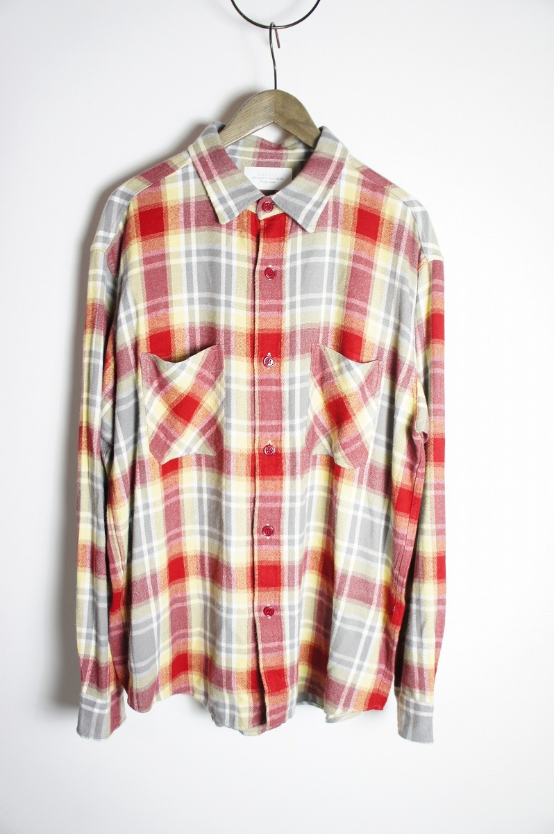 美品23AW UNUSEDアンユーズド RAYON CHECK SHIRTS オンブレ チェック 長袖シャツ レーヨン US2385 赤217O▲_画像1