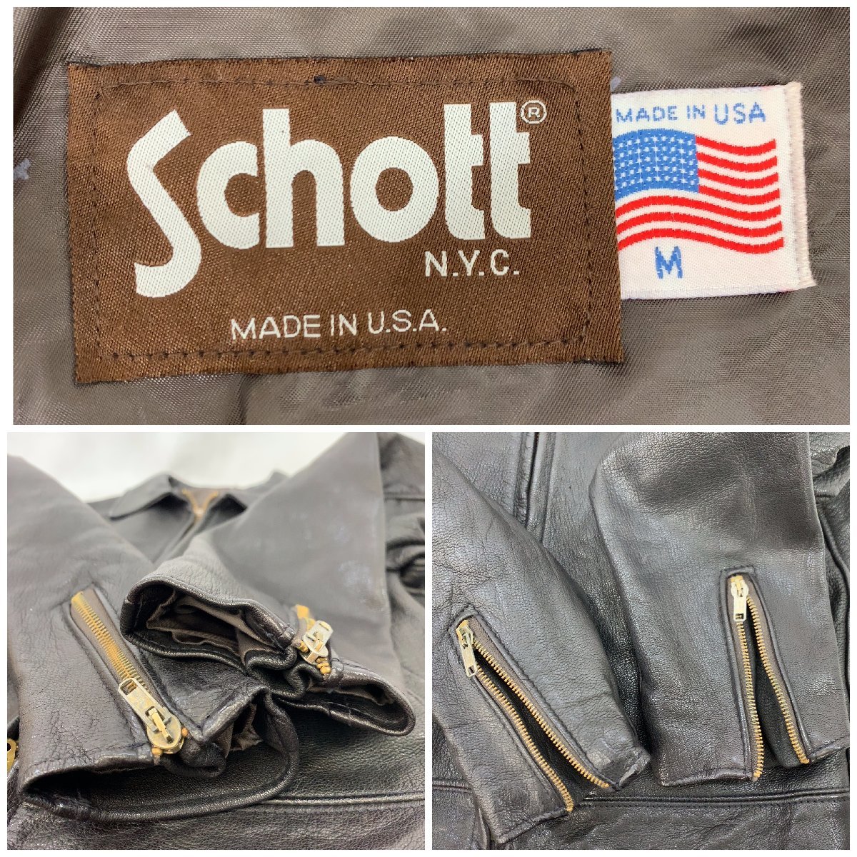 USA製 Schott ショット シングル ライダース ジャケット レザー 07203 ブラック M 34インチ相当 メンズ レディース アウター 本革_画像7