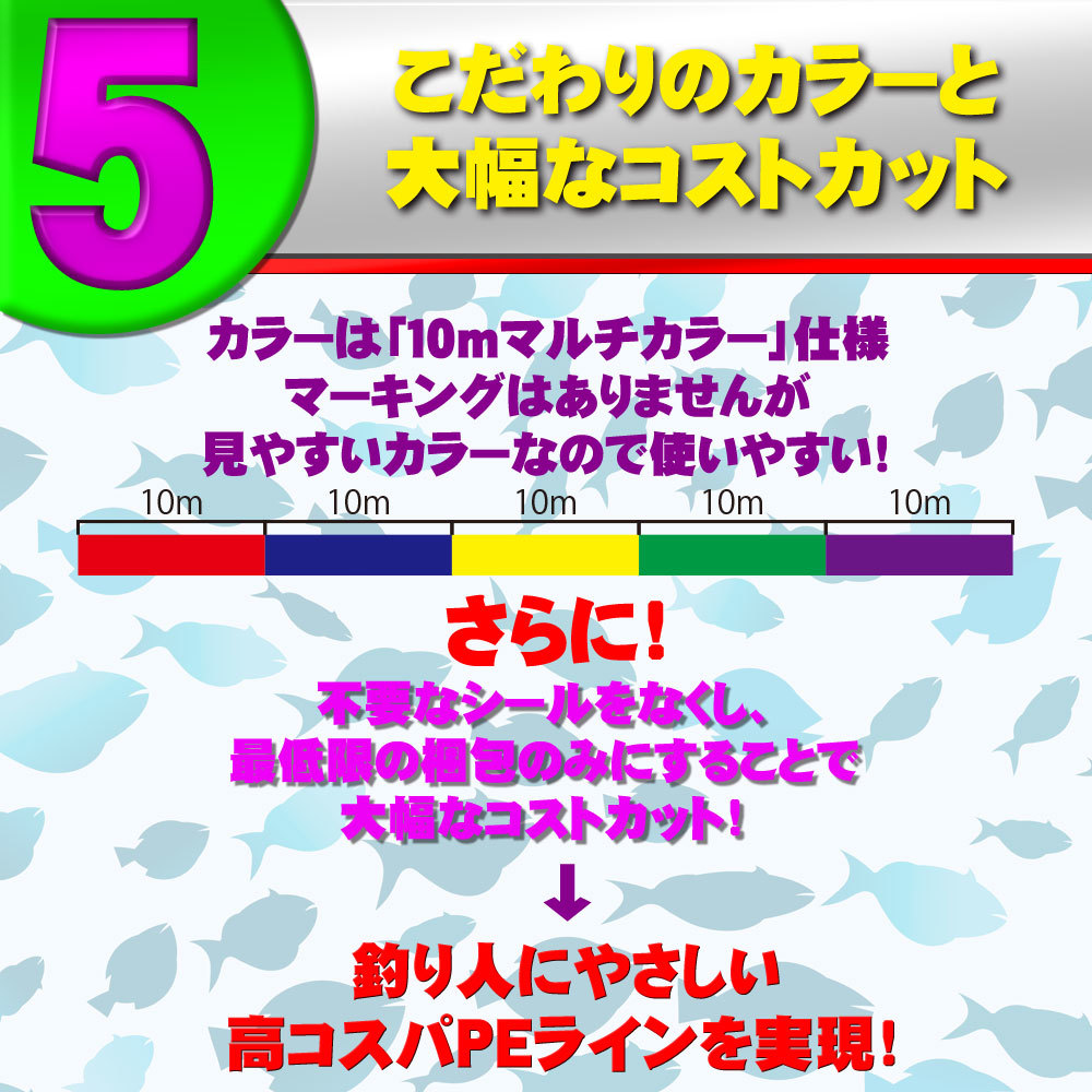 【6Cpost】おり釣具 船釣りにおすすめ オリジナル Friday PE4号 500m 10m/5色マルチカラー(ori-pe500-781596)_画像7