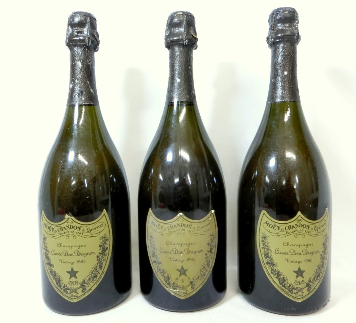 1000円スタート 酒 3本セット Champagne Dom Perignon vintage 1990年 750ml 12.5％ シャンパーニュ 果実酒 未開栓 WHO お酒517_画像1