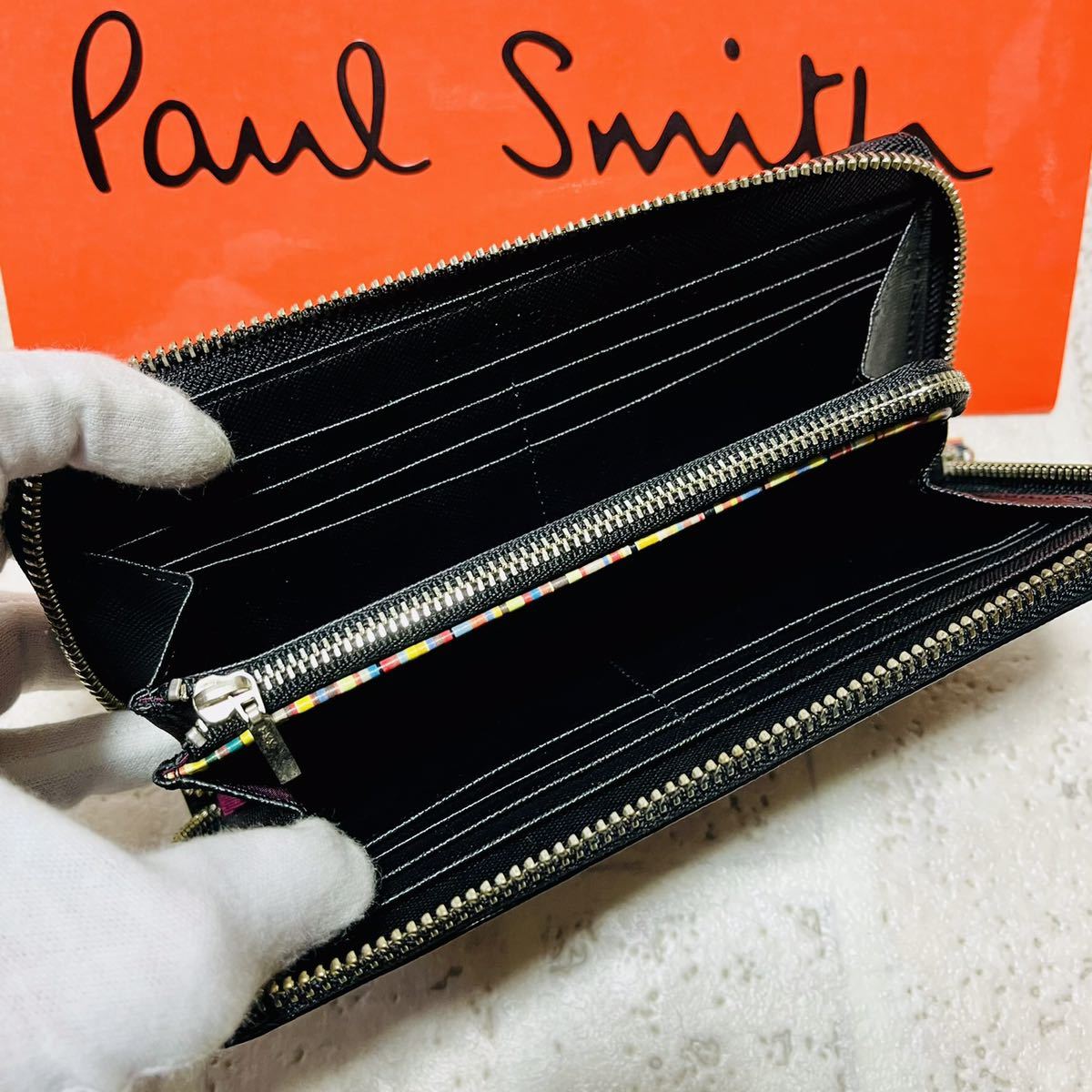未使用 箱付き ポールスミス PaulSmith ジップストローグレイン 長財布 ロングウォレット ラウンドファスナー ブラック PSK869 メンズ  8693